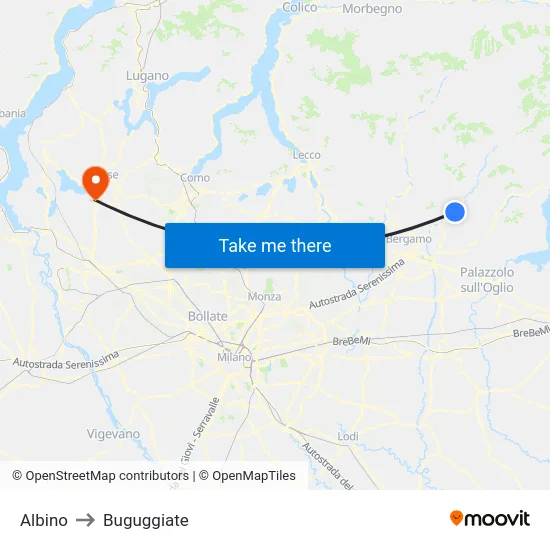 Albino to Buguggiate map