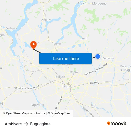 Ambivere to Buguggiate map