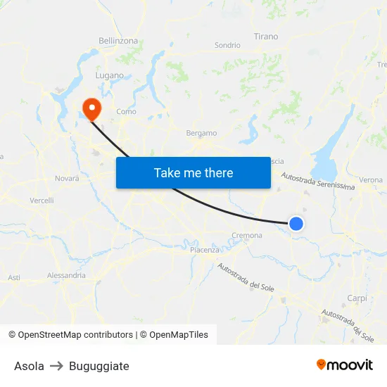 Asola to Buguggiate map