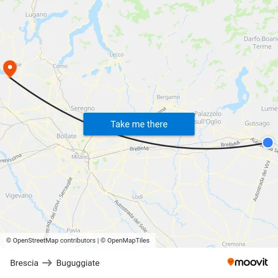 Brescia to Buguggiate map