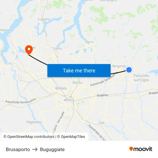 Brusaporto to Buguggiate map