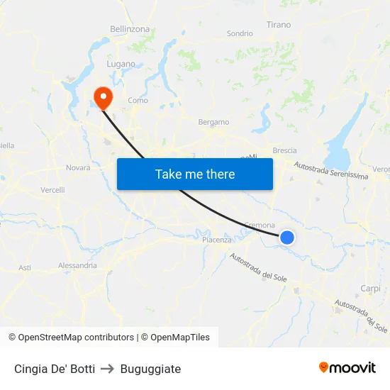 Cingia de' Botti to Buguggiate map