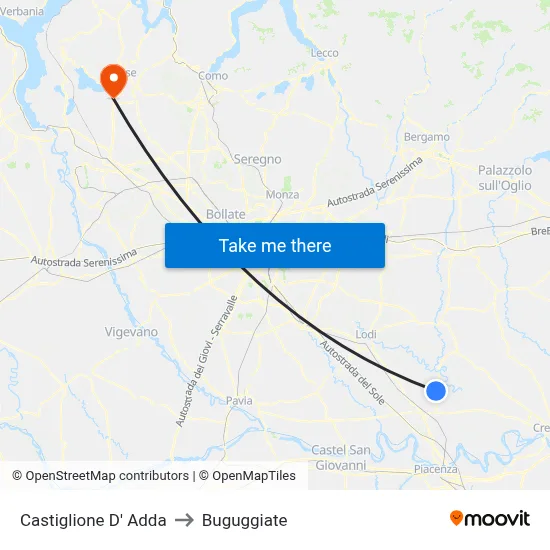 Castiglione D' Adda to Buguggiate map