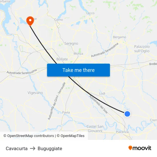 Cavacurta to Buguggiate map