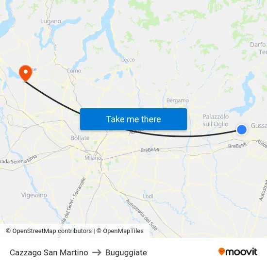 Cazzago San Martino to Buguggiate map