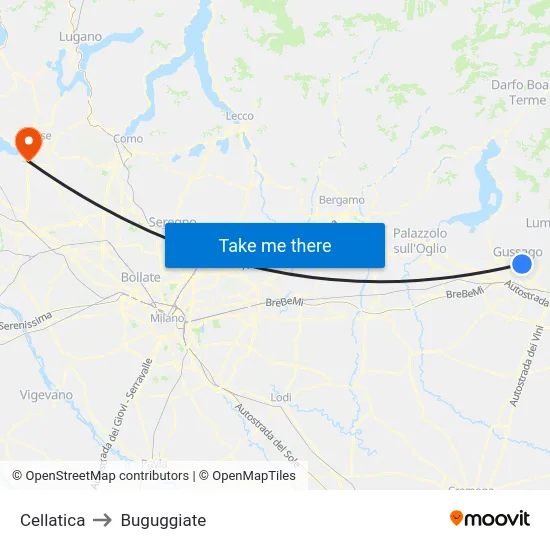 Cellatica to Buguggiate map