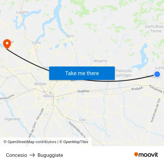 Concesio to Buguggiate map