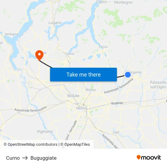 Curno to Buguggiate map