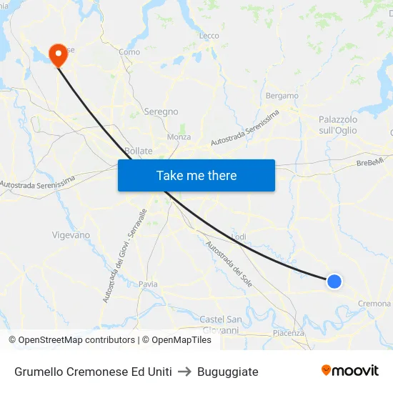 Grumello Cremonese Ed Uniti to Buguggiate map