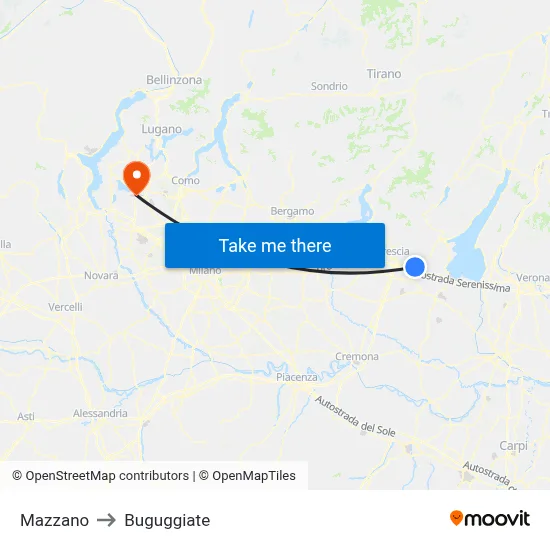 Mazzano to Buguggiate map