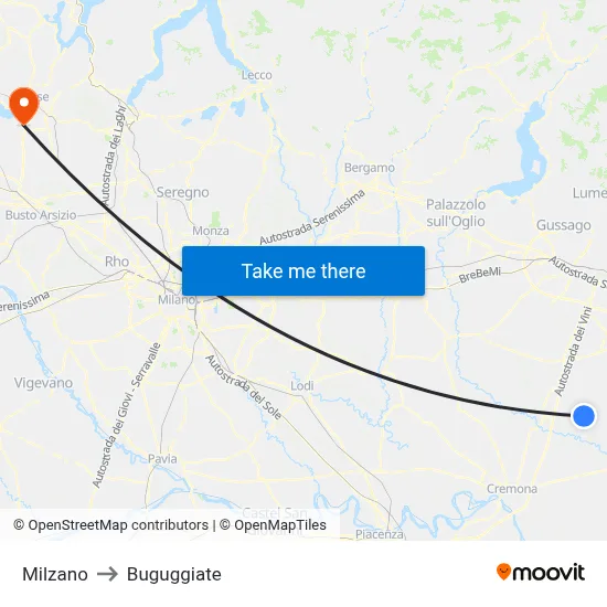Milzano to Buguggiate map