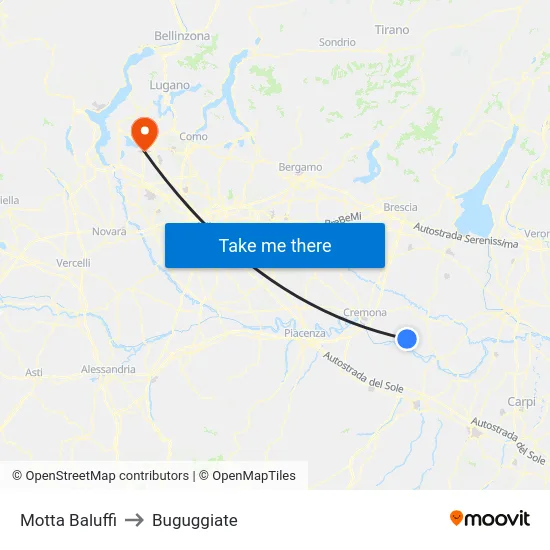 Motta Baluffi to Buguggiate map