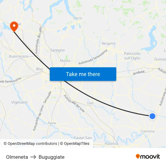 Olmeneta to Buguggiate map