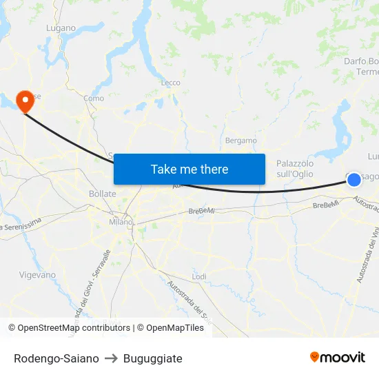 Rodengo-Saiano to Buguggiate map