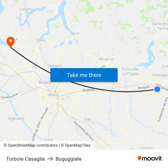 Torbole Casaglia to Buguggiate map