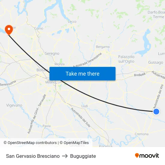 San Gervasio Bresciano to Buguggiate map