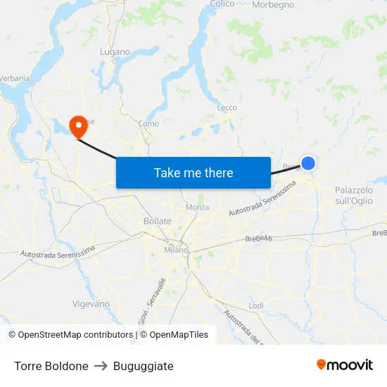 Torre Boldone to Buguggiate map