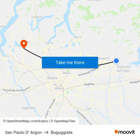 San Paolo d'Argon to Buguggiate map