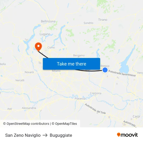 San Zeno Naviglio to Buguggiate map