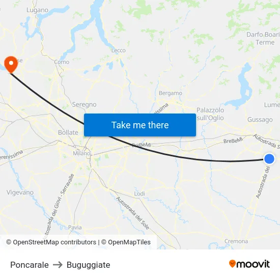 Poncarale to Buguggiate map