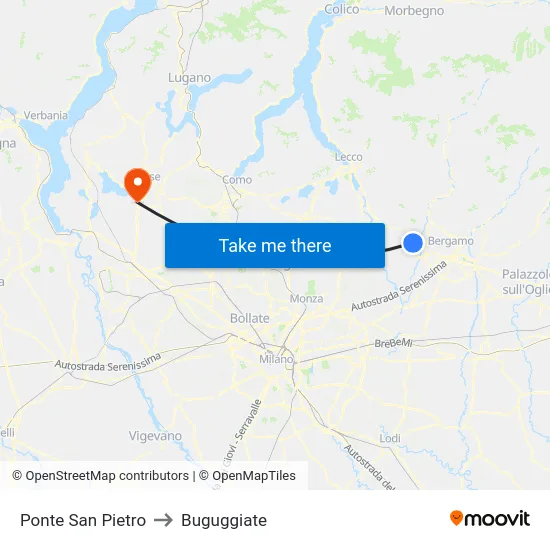 Ponte San Pietro to Buguggiate map