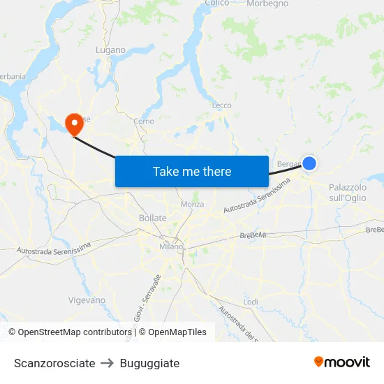 Scanzorosciate to Buguggiate map