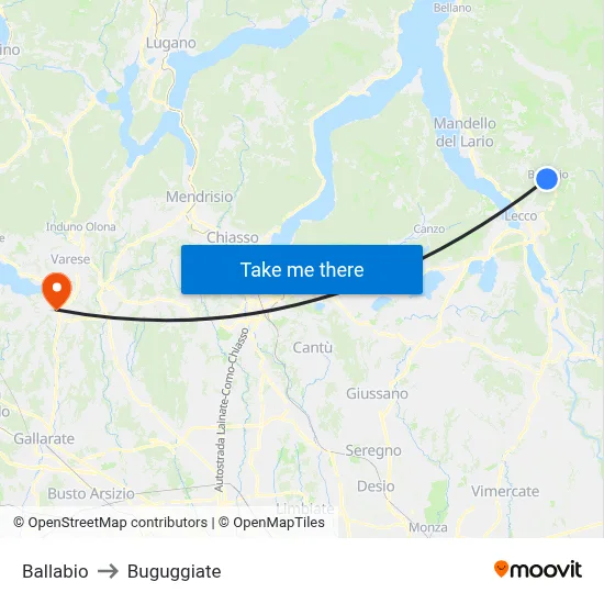 Ballabio to Buguggiate map
