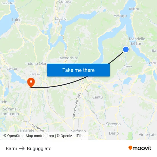 Barni to Buguggiate map