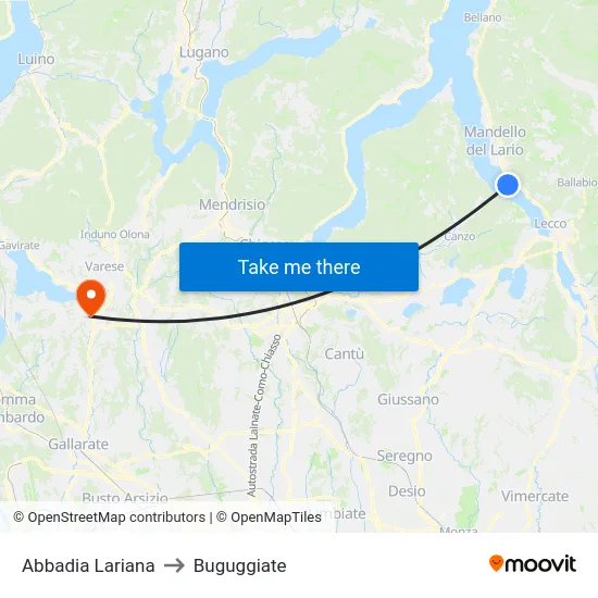Abbadia Lariana to Buguggiate map