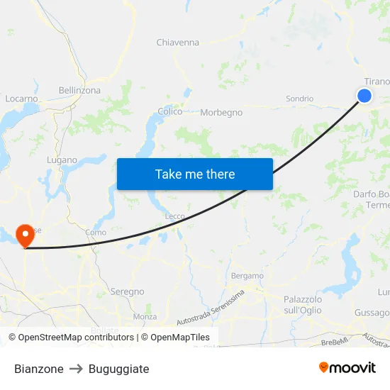 Bianzone to Buguggiate map