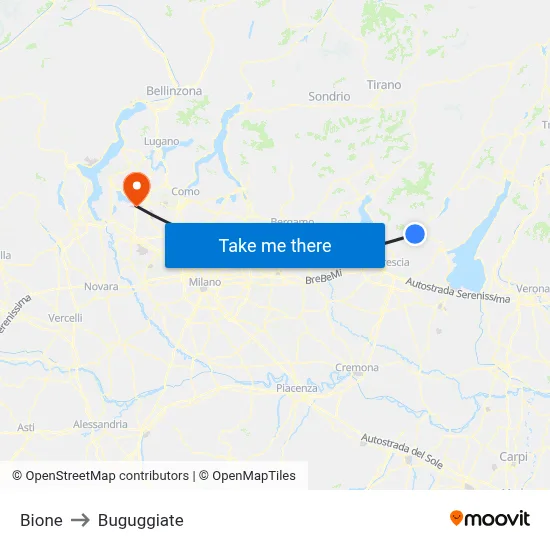 Bione to Buguggiate map