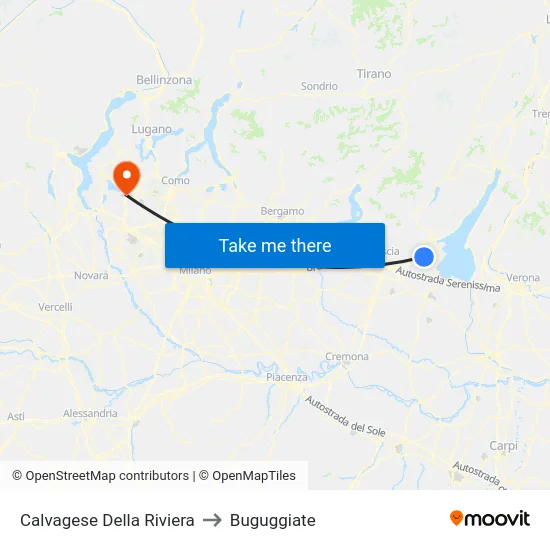 Calvagese Della Riviera to Buguggiate map