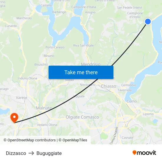 Dizzasco to Buguggiate map