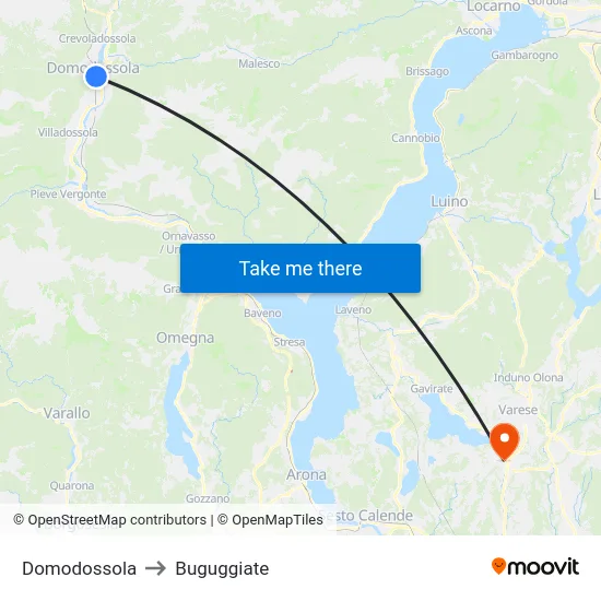 Domodossola to Buguggiate map