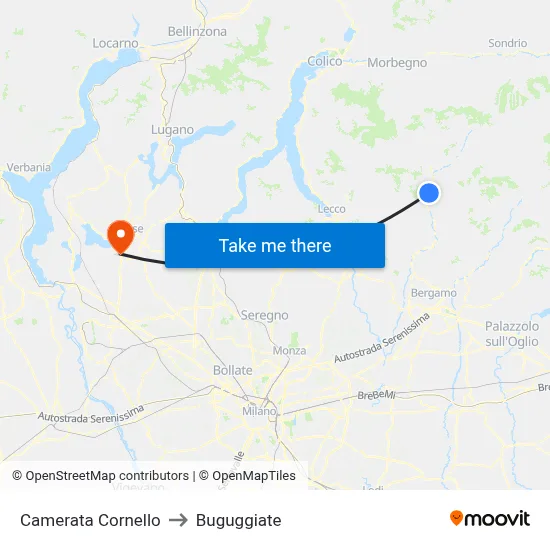 Camerata Cornello to Buguggiate map