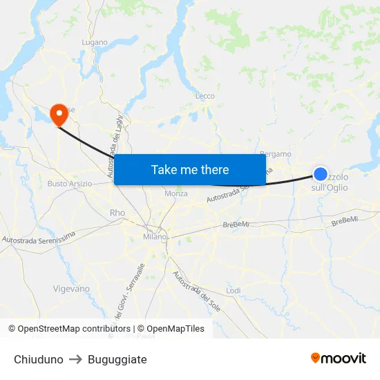 Chiuduno to Buguggiate map