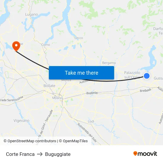 Corte Franca to Buguggiate map