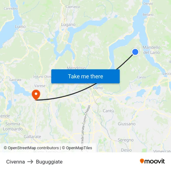 Civenna to Buguggiate map