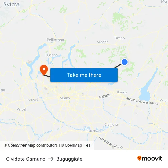 Cividate Camuno to Buguggiate map