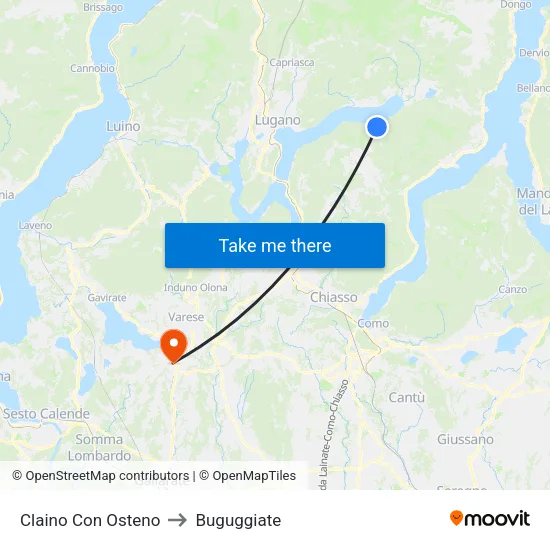 Claino con Osteno to Buguggiate map