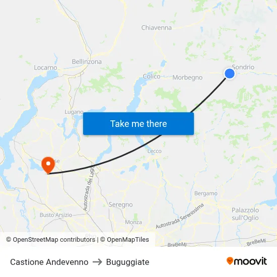 Castione Andevenno to Buguggiate map