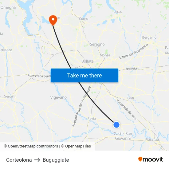 Corteolona to Buguggiate map