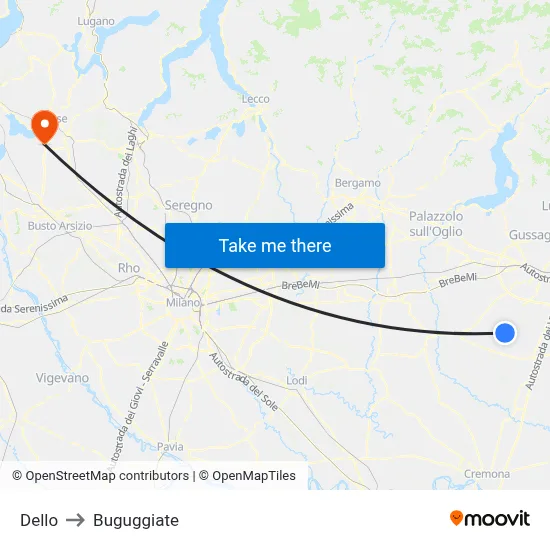 Dello to Buguggiate map