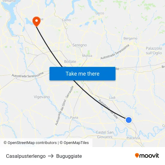 Casalpusterlengo to Buguggiate map