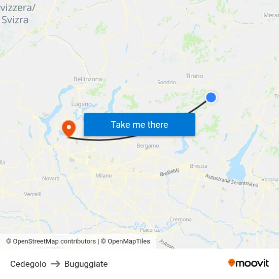 Cedegolo to Buguggiate map