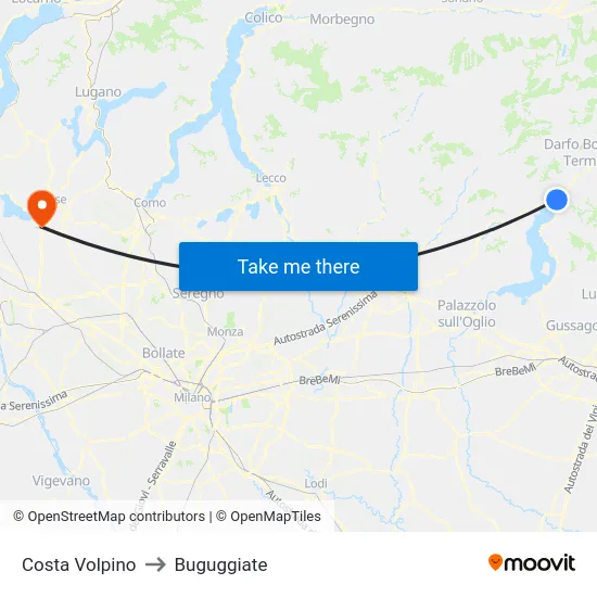 Costa Volpino to Buguggiate map