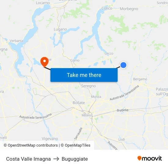 Costa Valle Imagna to Buguggiate map