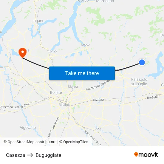Casazza to Buguggiate map