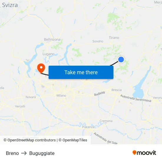 Breno to Buguggiate map