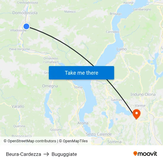 Beura-Cardezza to Buguggiate map